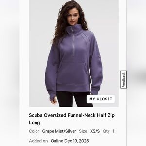 NWOT Lululemon Scuba Oversized Funnel-Neck Half Zip Sweater in Grape Mist